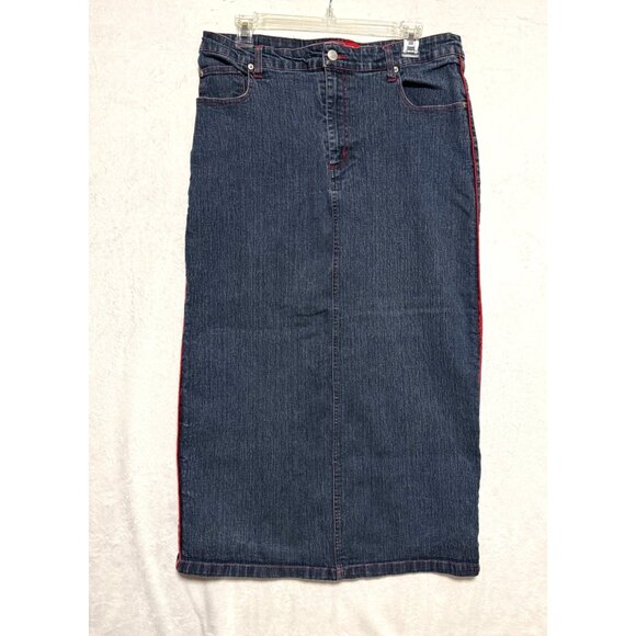 Goddess Trends Womens Maxi Denim‎ Pencil Skirt Red Stitching Size 14 Western - Picture 1 of 15
